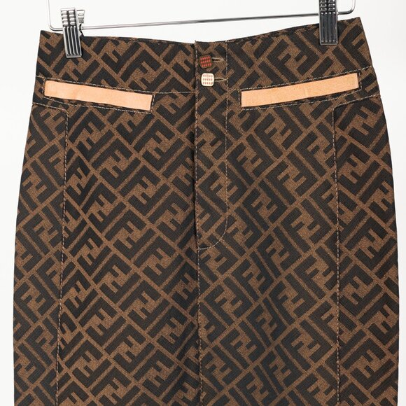 Fendi Brown Zucca-Monogram Leather-Trim Pencil Skirt - Picture 3 of 10